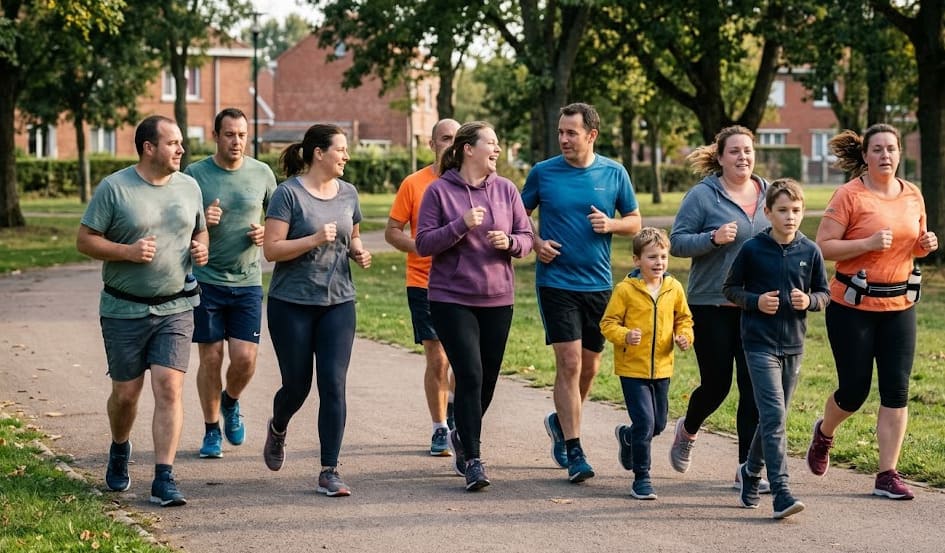Coureur amateur sur un sentier baigné de lumière dorée matinale