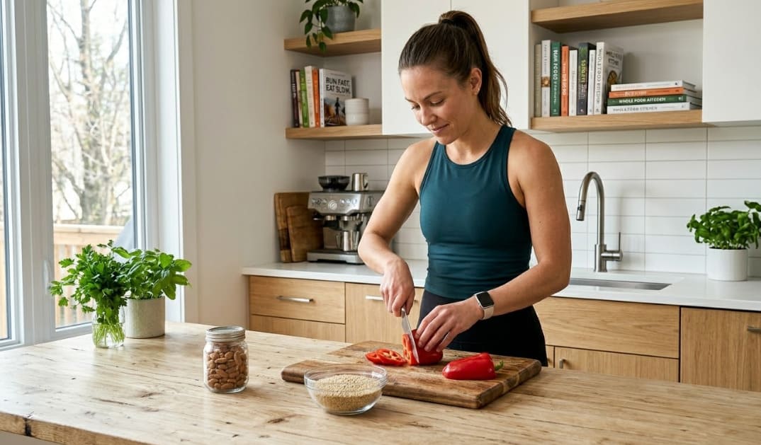 Coureur amateur sur un sentier au lever du soleil avec une lumière dorée naturelle