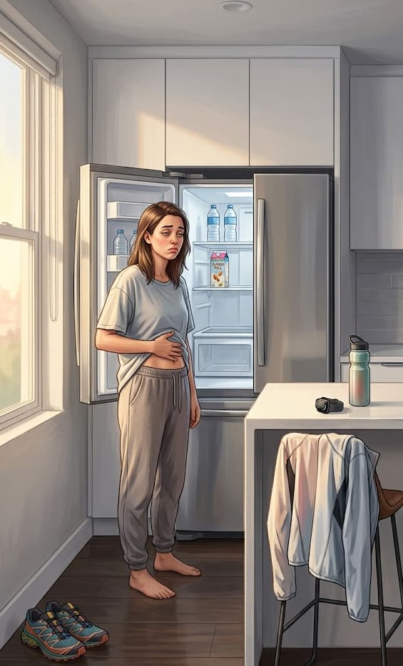 Courir le matin à jeun — visuel éditorial illustrant le jeûne avant une sortie running