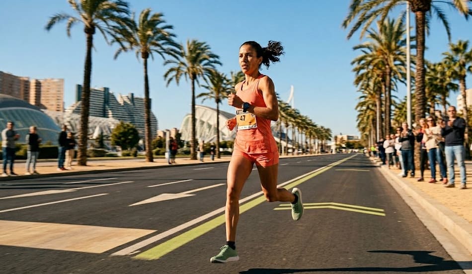 Marathon de Valence, parcours plat ensoleillé peloton coureurs