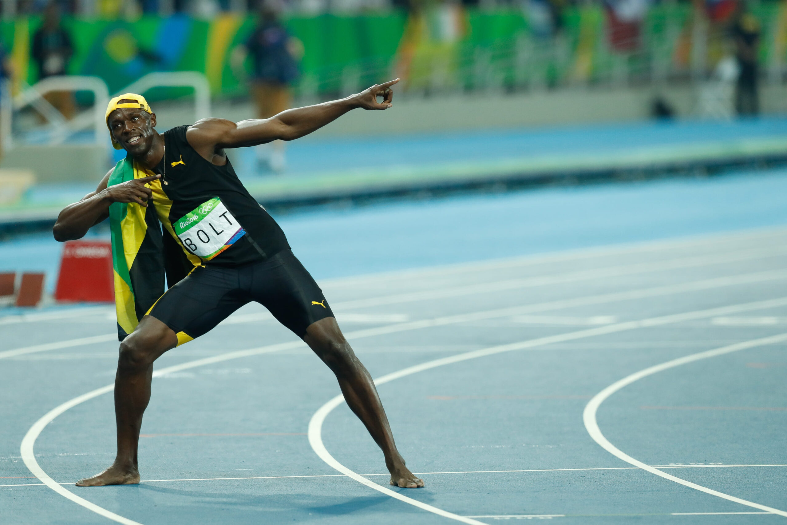 Usain Bolt à la finale du 100 m des Jeux olympiques de Rio 2016, troisième titre olympique sur la distance